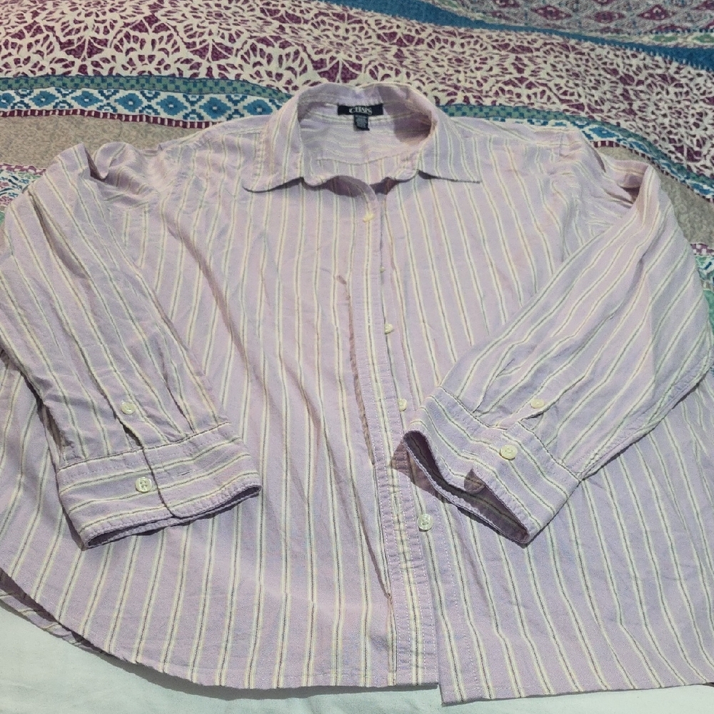 Chaps Purple and White Casual Button Down Shirt